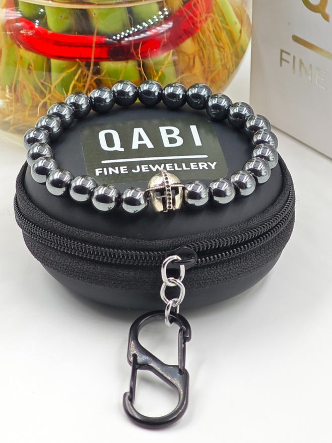 HEMATITE BEADED BAND WITH SILVER WARRIOR CLASP