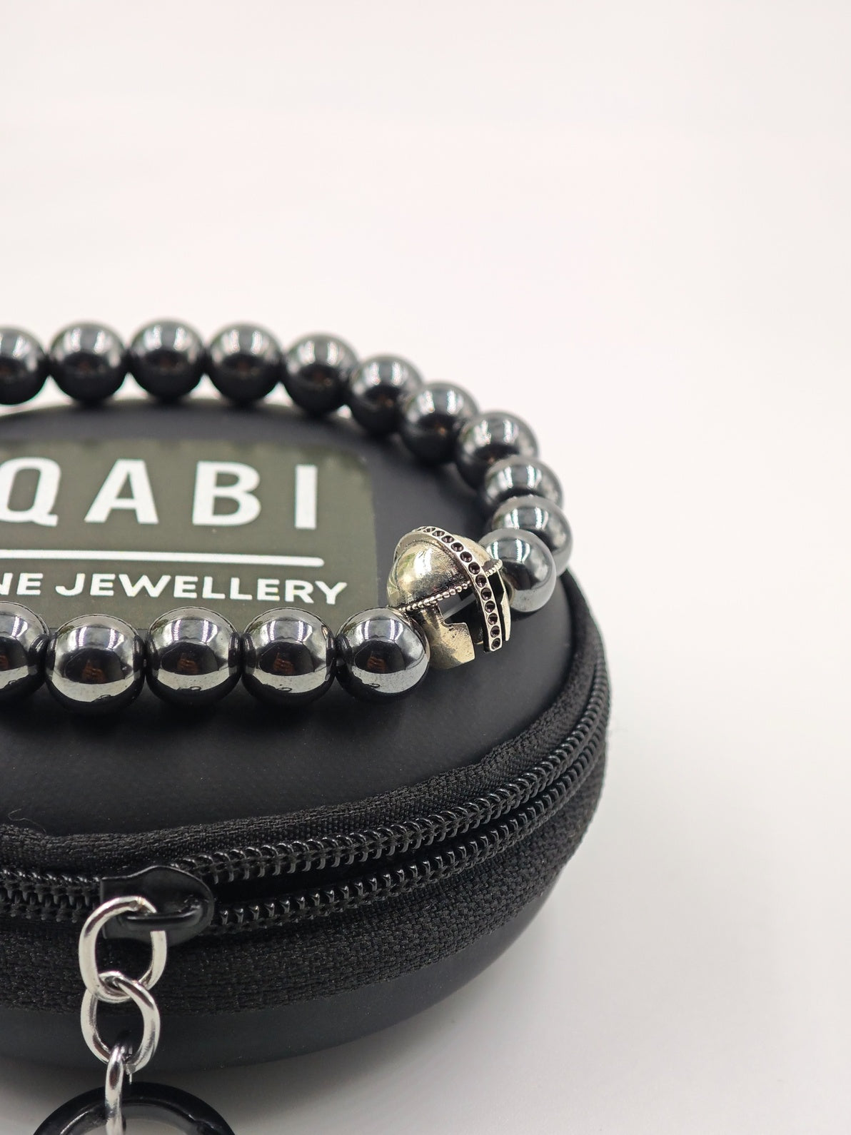 HEMATITE BEADED BAND WITH SILVER WARRIOR CLASP