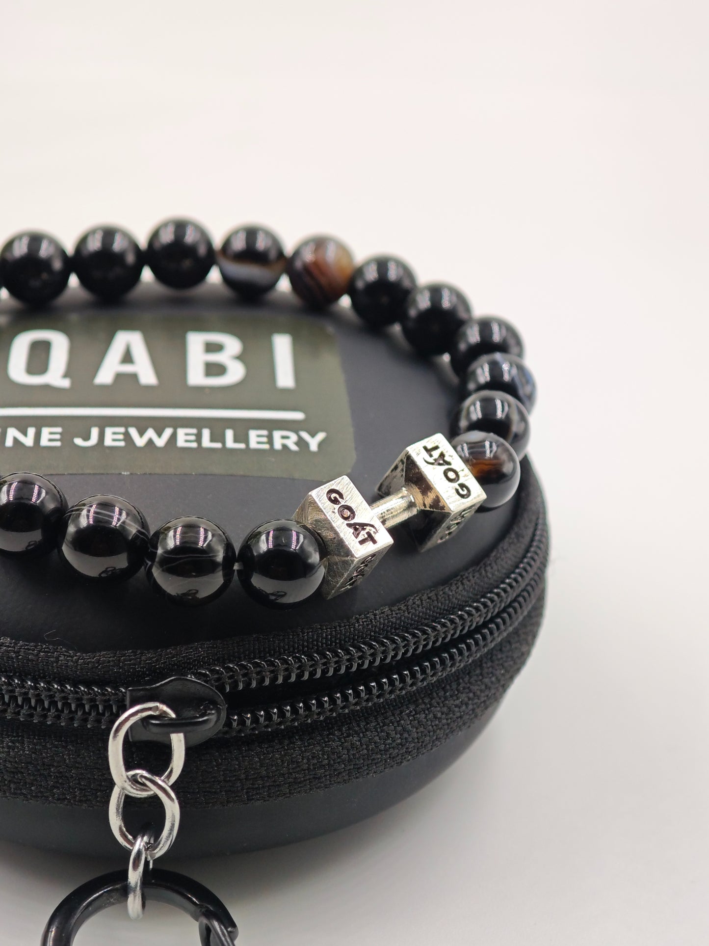 HAQUIQ BEADED BAND WITH SILVER G.O.A.T SIGNATURE DUMBLE CLASP
