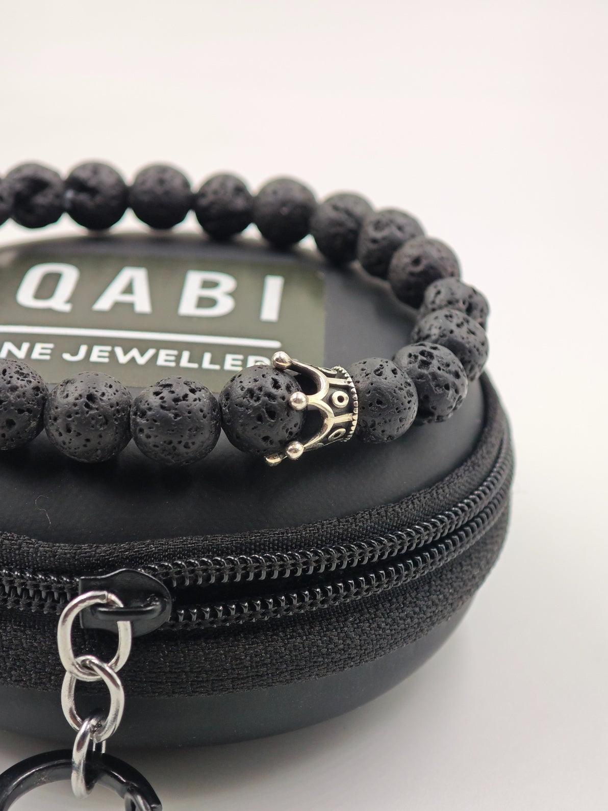 LAVA BEADED BAND WITH SILVER CROWN CLASP