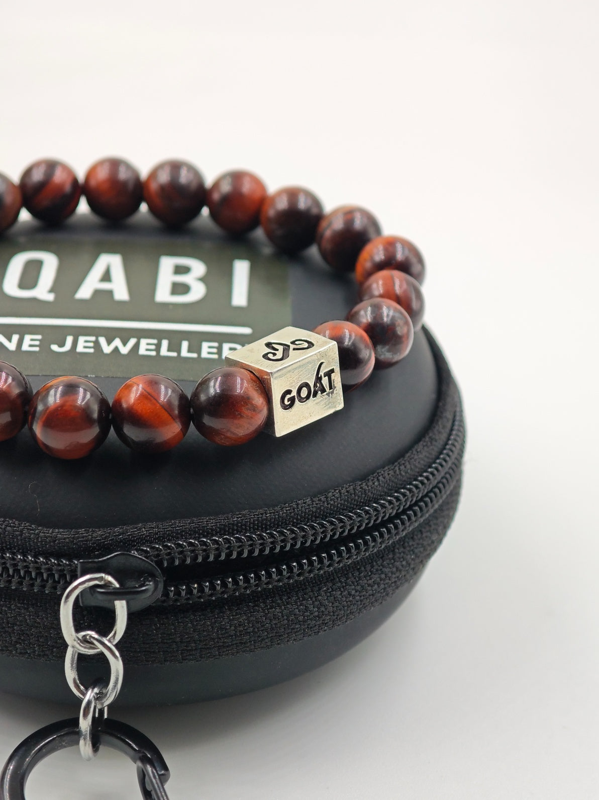RED TIGER EYE WITH SILVER G.O.A.T SIGNATURE RECTANGLE DRUM CLASP