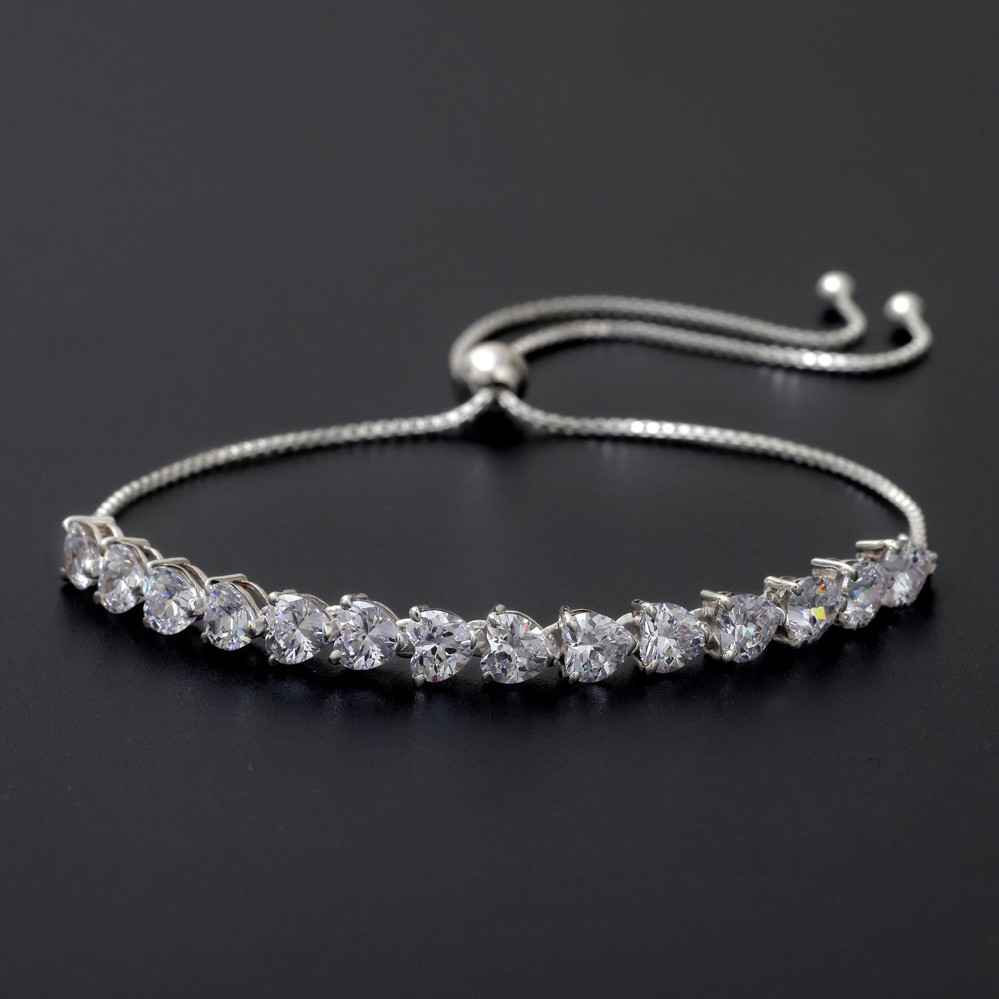 Heart Shape Tennis Bracelet With Slider Chain