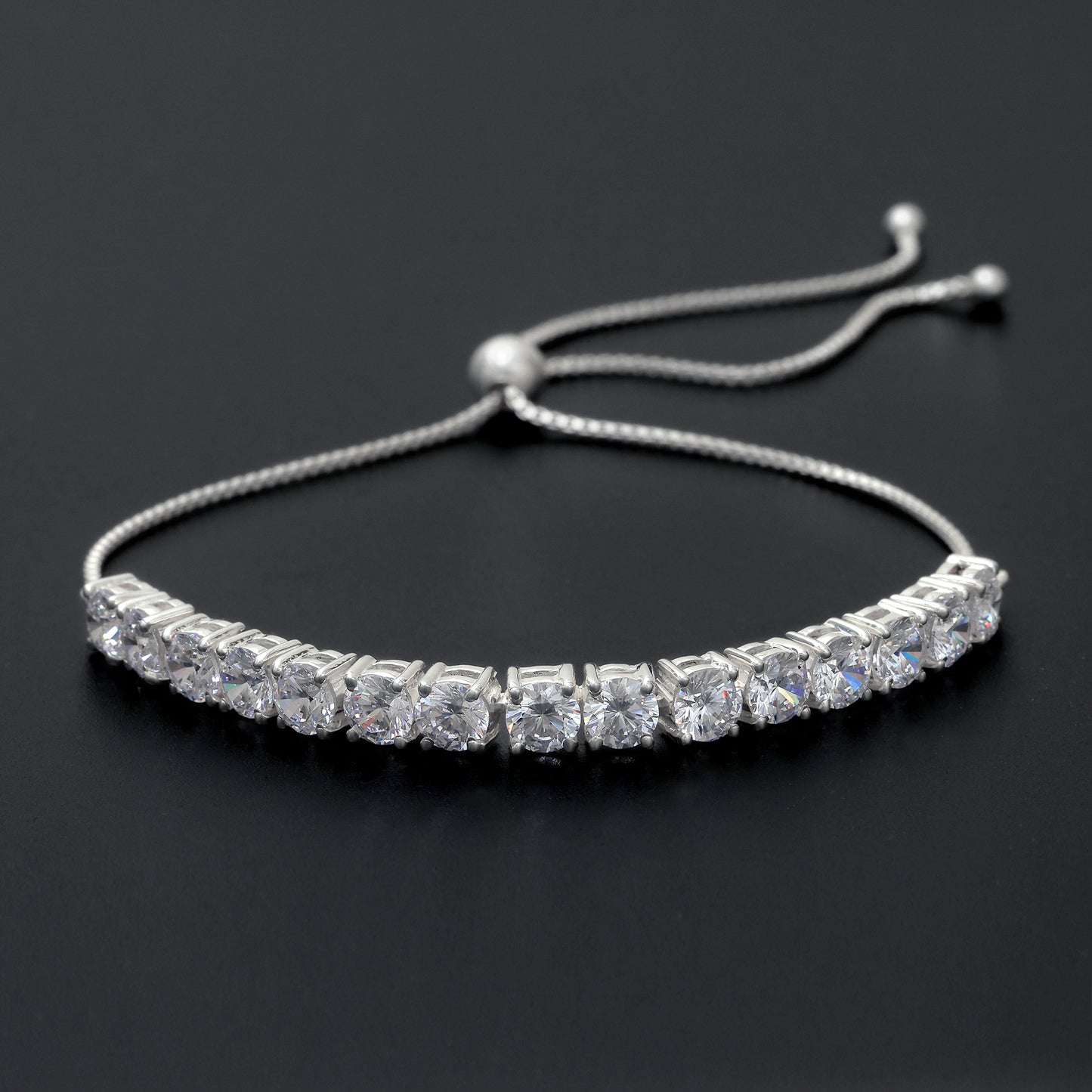 Round Shape Tennis Bracelet With Silder Chain