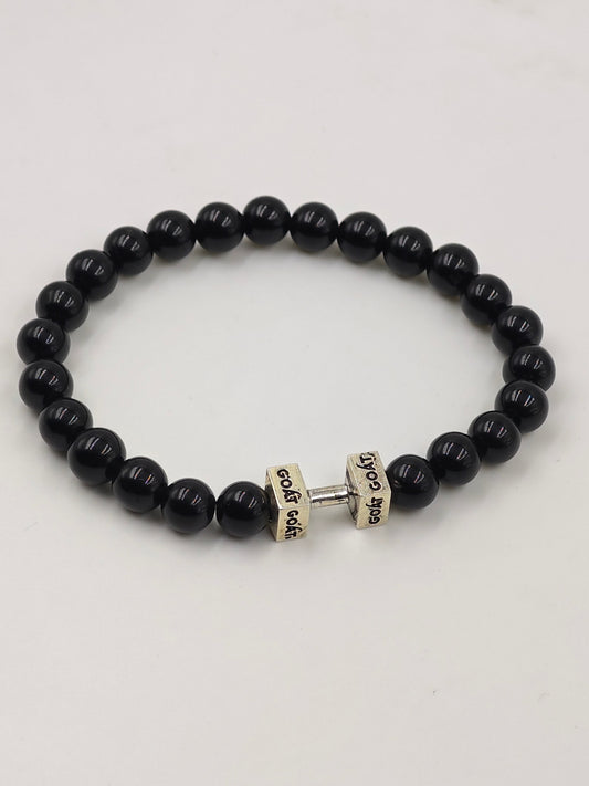 BLACK OBSIDINA BEADED BAND WITH SILVER G.O.A.T SIGNATURE DUMBLE CLASP