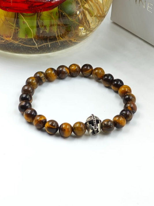 YELLOW TIGER EYE WITH SILVER WARRIOR CAP CLASP