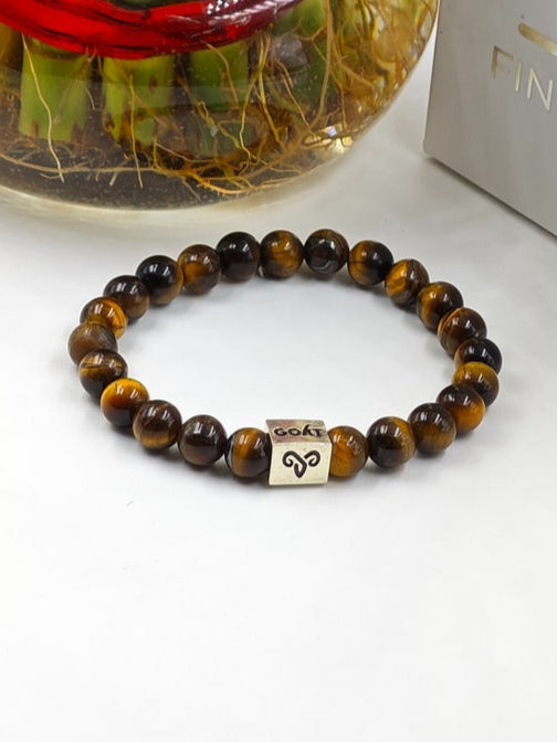 YELLOW TIGER  EYE WITH SILVER G.O.A.T SIGNATURE RECTANGLE DRUM CLASP