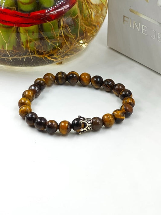 YELLOW TIGER EYE WITH SILVER CROWN CLASP