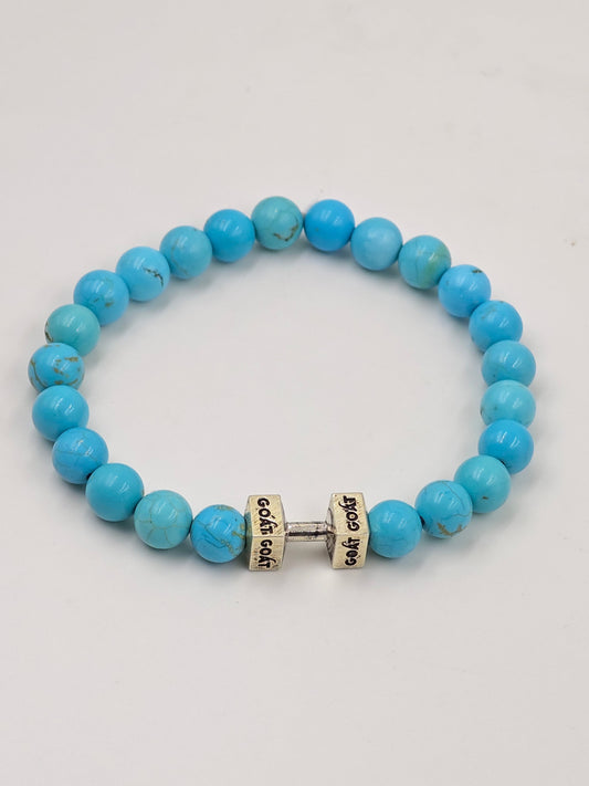 TURQUOISE STONE BEADED BAND WITH SILVER G.O.A.T SIGNATURE DUMBLE CLASP