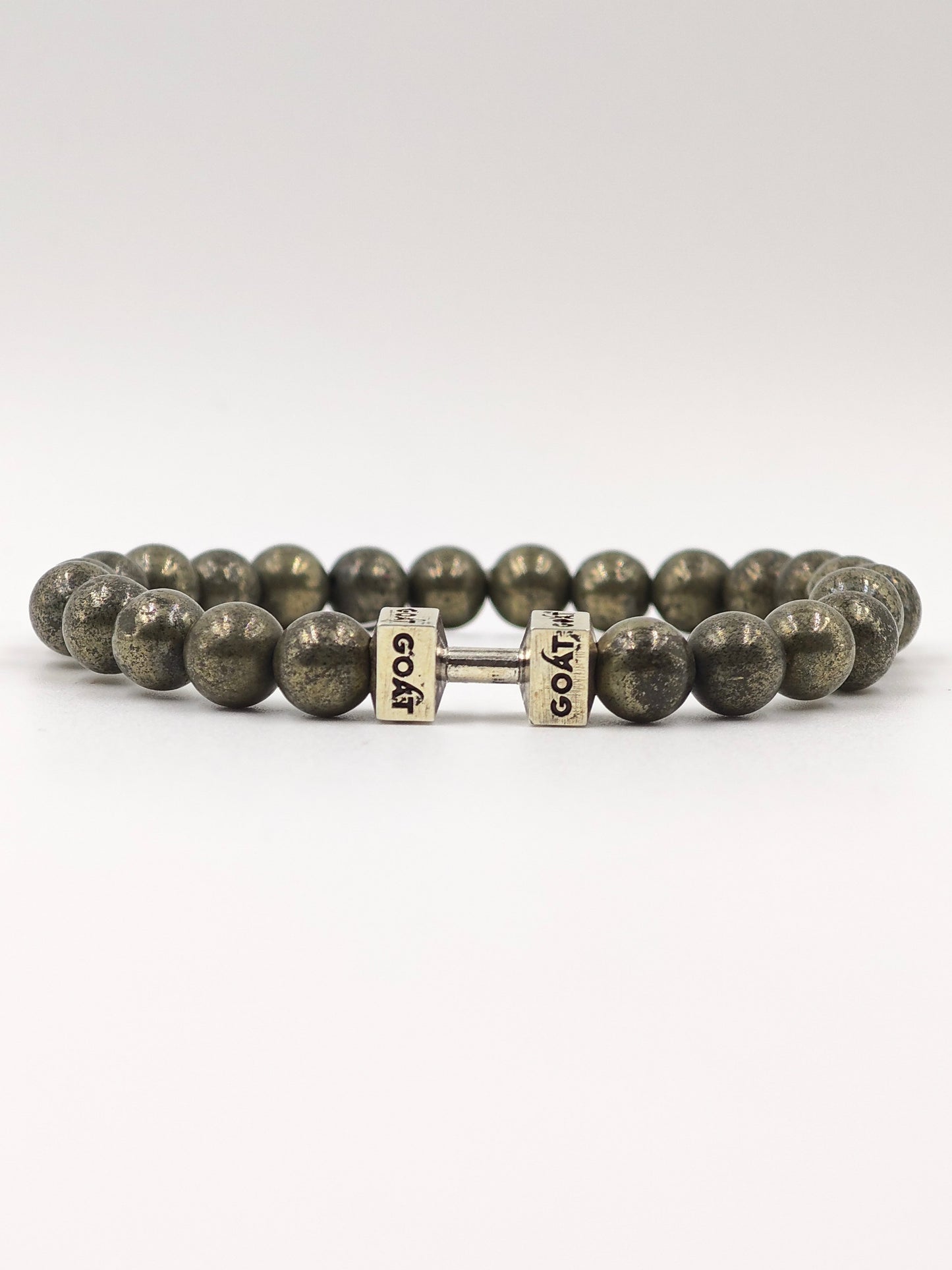 PYRITE STONE BEADED BAND WITH SILVER G.O.A.T SIGNATURE DUMBLE CLASP