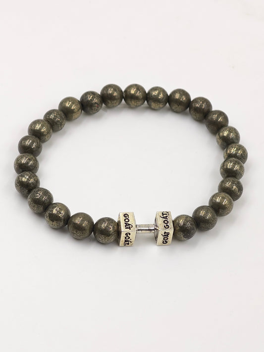 PYRITE STONE BEADED BAND WITH SILVER G.O.A.T SIGNATURE DUMBLE CLASP