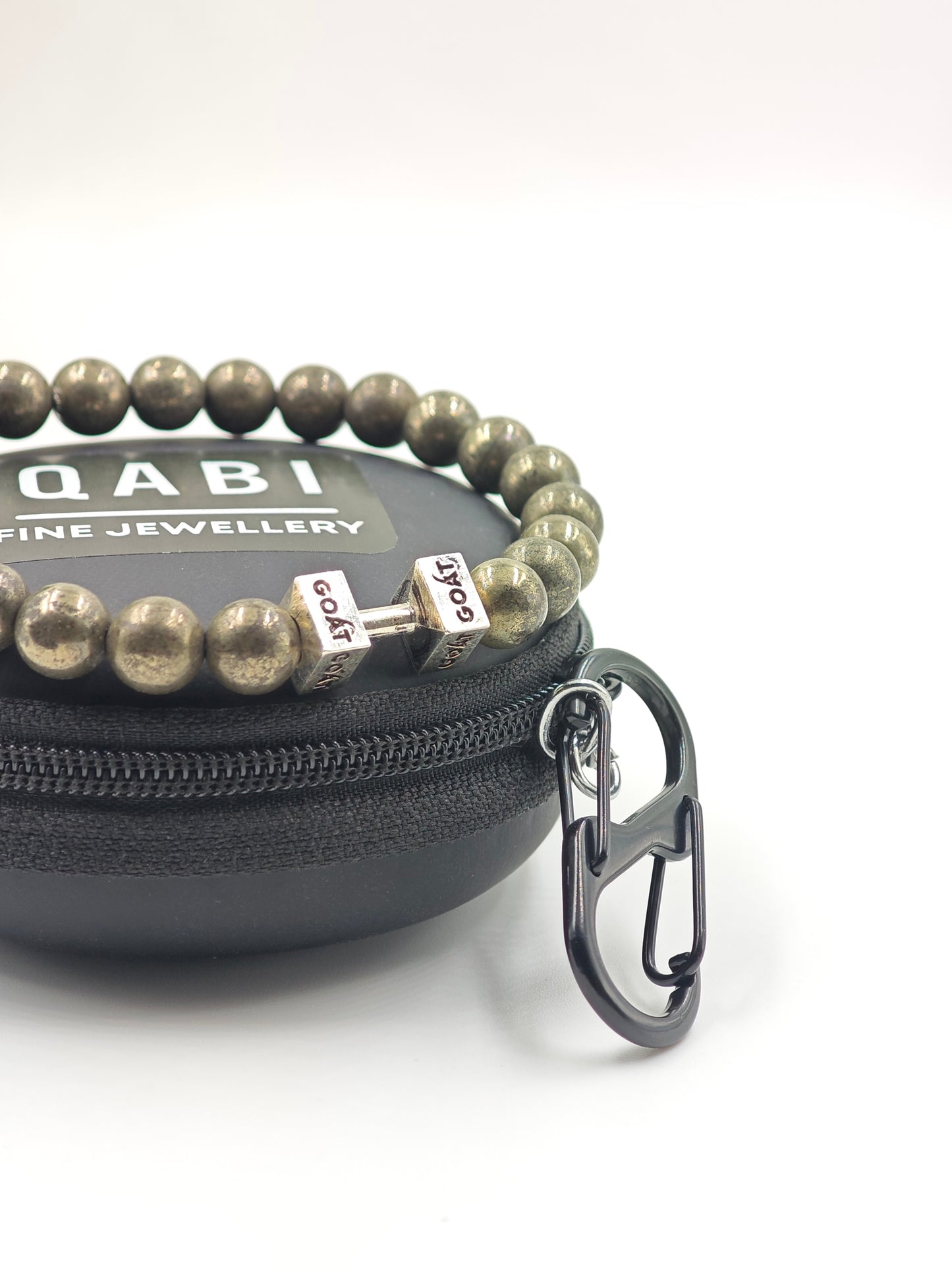 PYRITE STONE BEADED BAND WITH SILVER G.O.A.T SIGNATURE DUMBLE CLASP