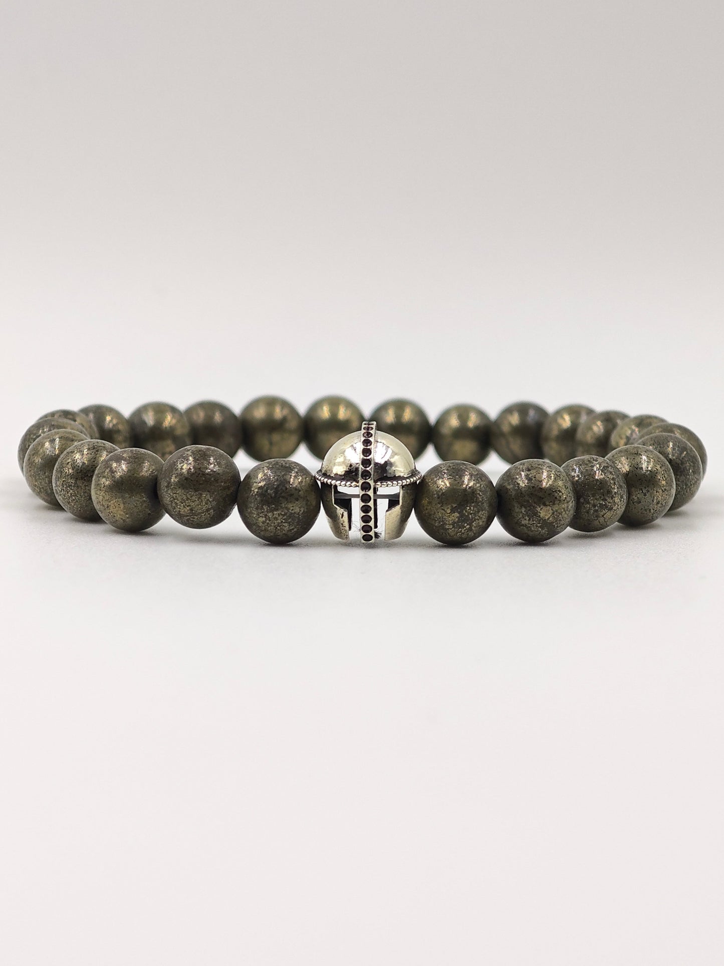 PYRITE STONE BEADED BAND WITH SILVER WARRIOR CAP CLASP