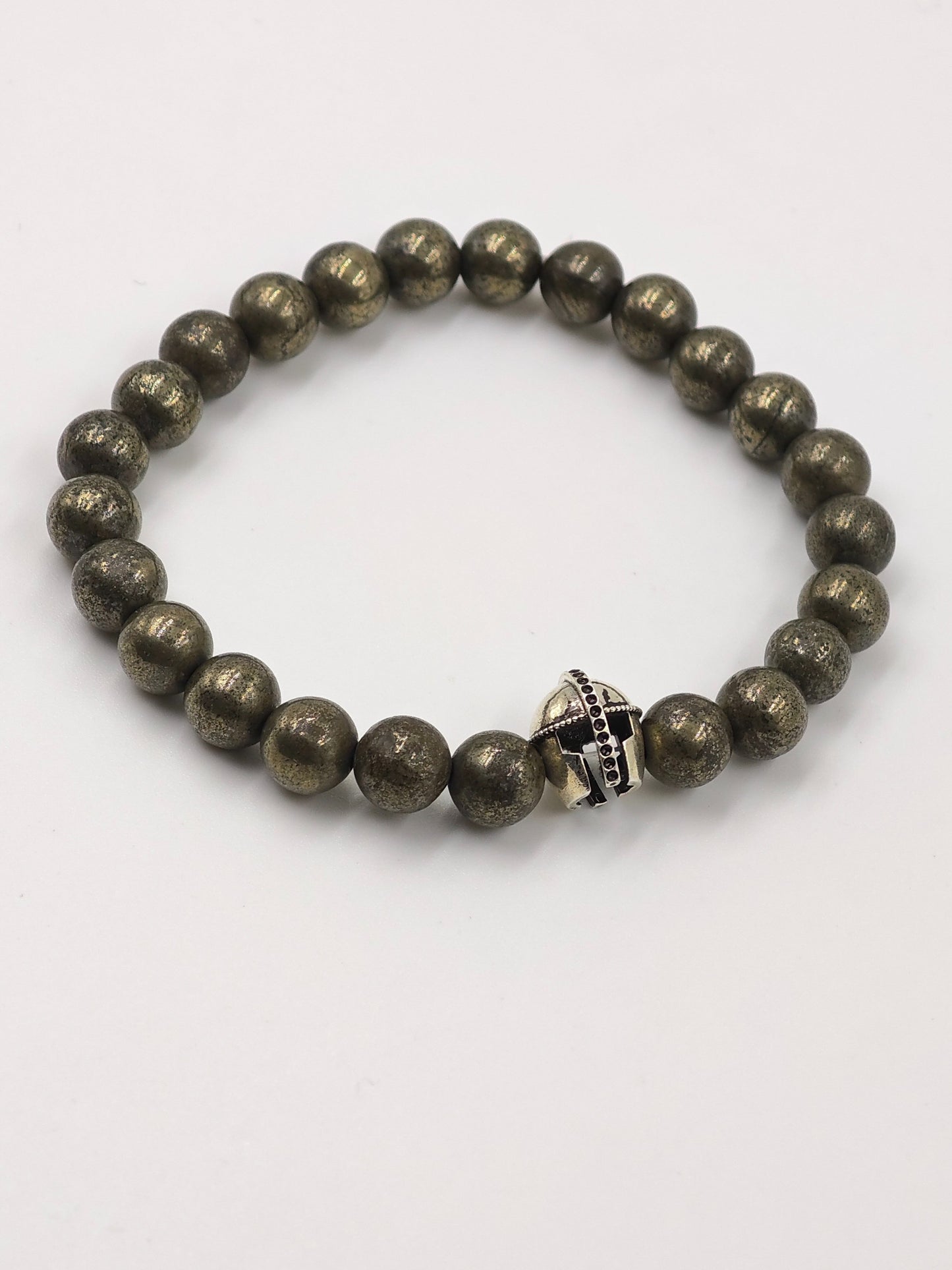 PYRITE STONE BEADED BAND WITH SILVER WARRIOR CAP CLASP