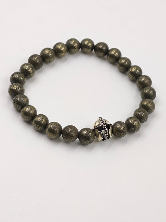 PYRITE STONE BEADED BAND WITH SILVER WARRIOR CAP CLASP
