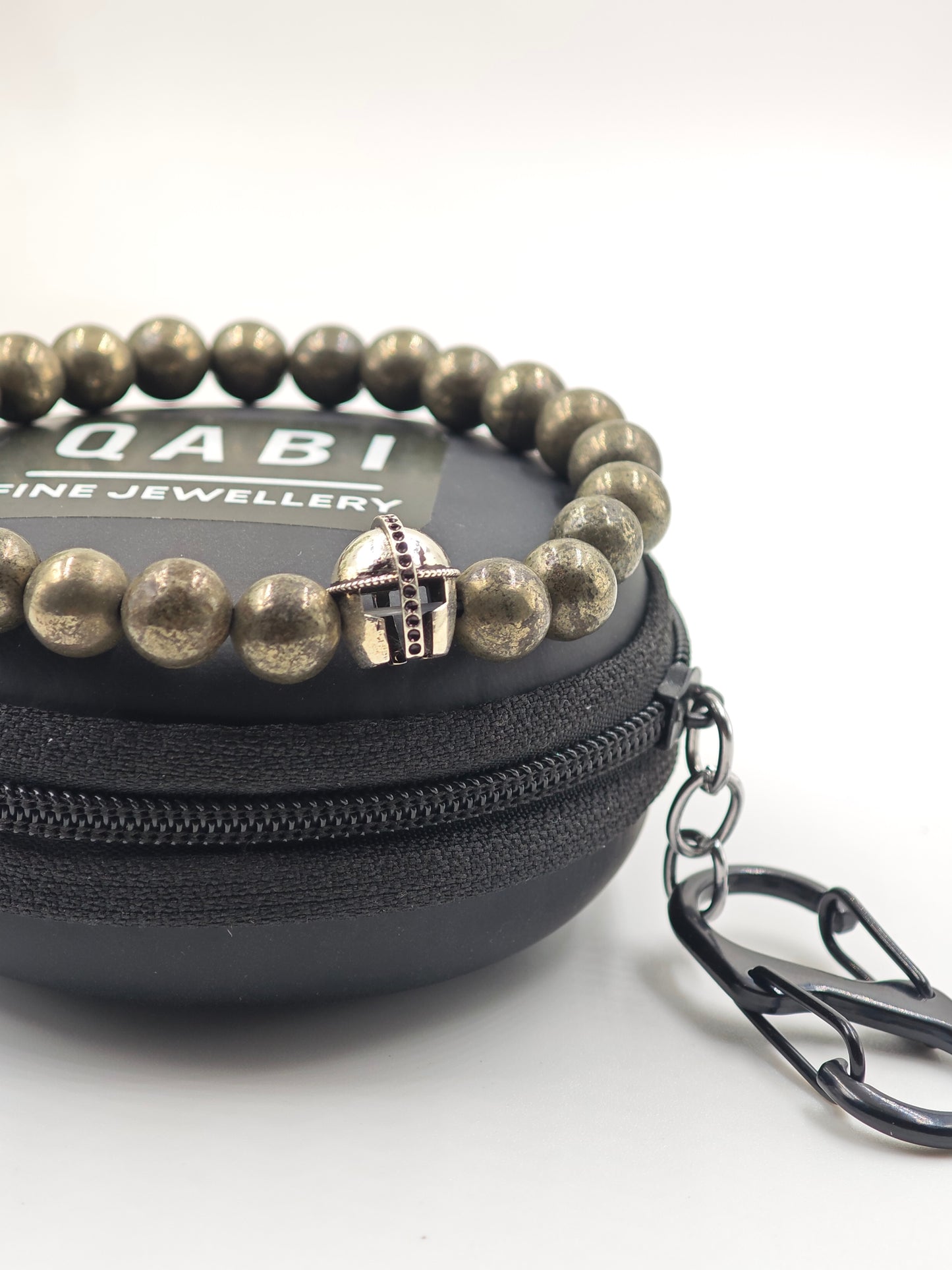 PYRITE STONE BEADED BAND WITH SILVER WARRIOR CAP CLASP