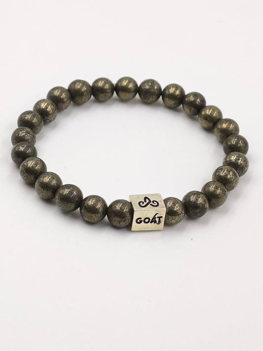PYRITE STONE BEADED BAND WITH SILVER G.O.A.T SIGNATURE DRUM CLASP
