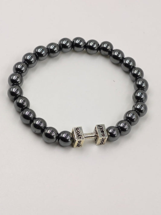 HEMATITE BEADED BAND WITH SILVER G.O.A.T SIGNATURE DUMBLE CLASP