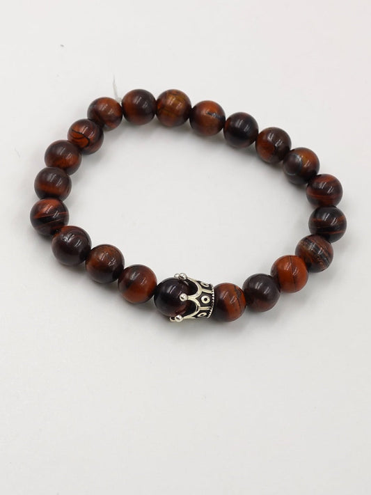 RED TIGER EYE WITH SILVER CROWN CLASP