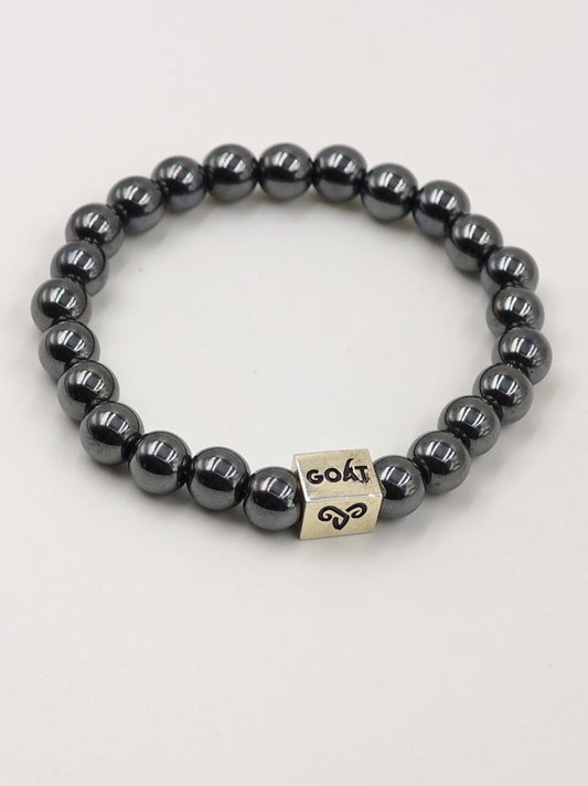 HEMATITE BEADED BAND WITH SILVER G.O.A.T SIGNATURE RECTANGLE DRUM CLASP