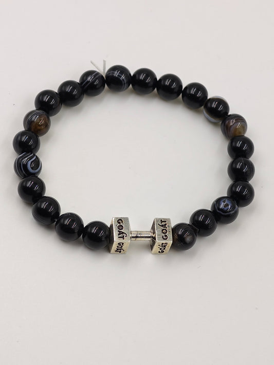 HAQUIQ BEADED BAND WITH SILVER G.O.A.T SIGNATURE DUMBLE CLASP