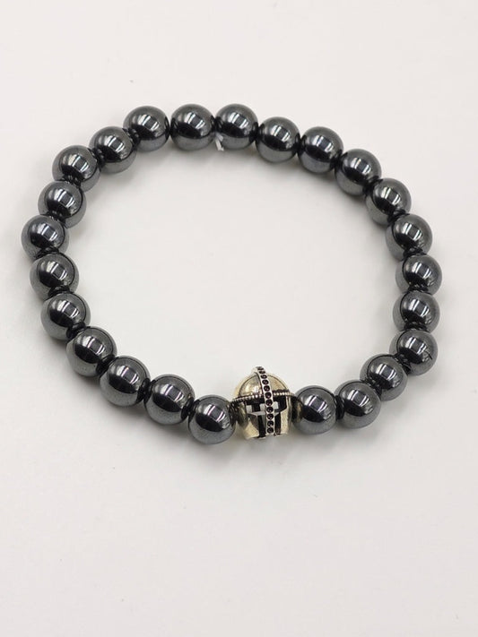 HEMATITE BEADED BAND WITH SILVER WARRIOR CLASP
