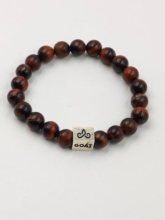 RED TIGER EYE WITH SILVER G.O.A.T SIGNATURE RECTANGLE DRUM CLASP