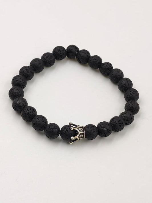 LAVA BEADED BAND WITH SILVER CROWN CLASP
