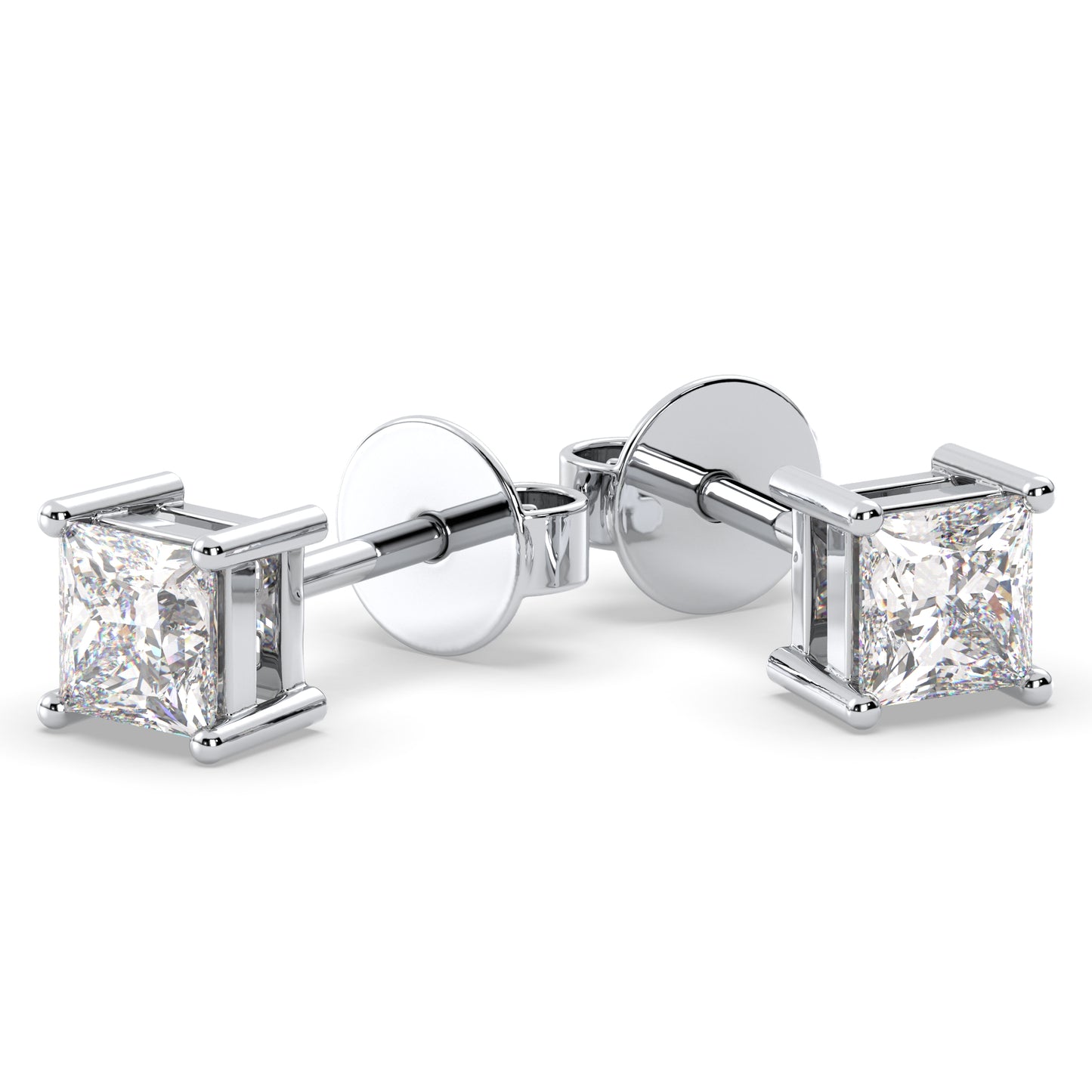 Princess Cut Basket Stud Earrings