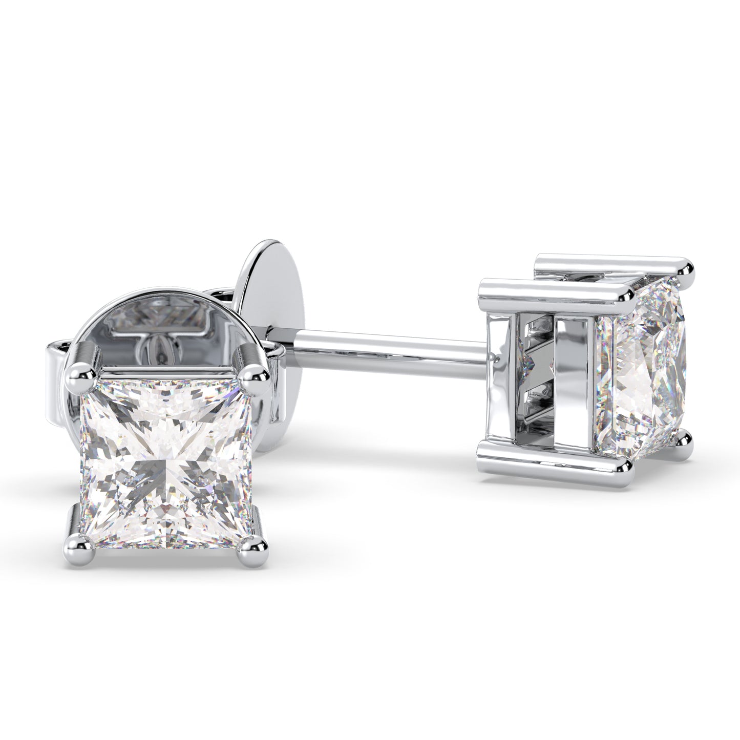 Princess Cut Basket Stud Earrings