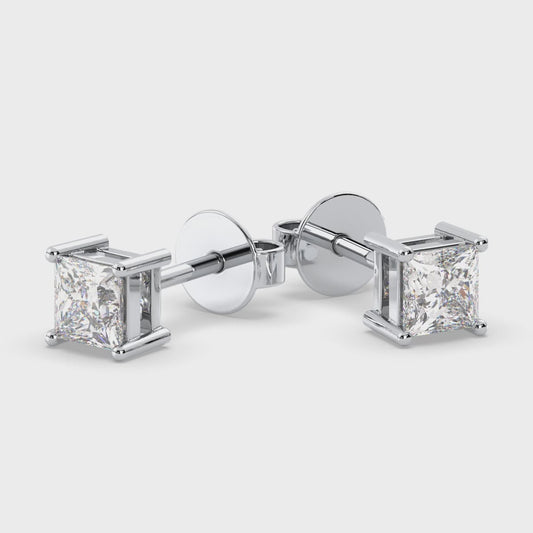 Princess Cut Basket Stud Earrings